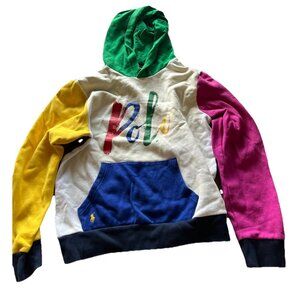 Polo Ralph Lauren White Multi Logo Graphic Pullover Hoodie Boys Sz XL 18-20